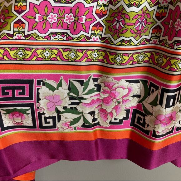 Josie Natori Kaftan dress tunic L / XL silk pattern luxury butterfly pink Asian - Picture 8 of 12